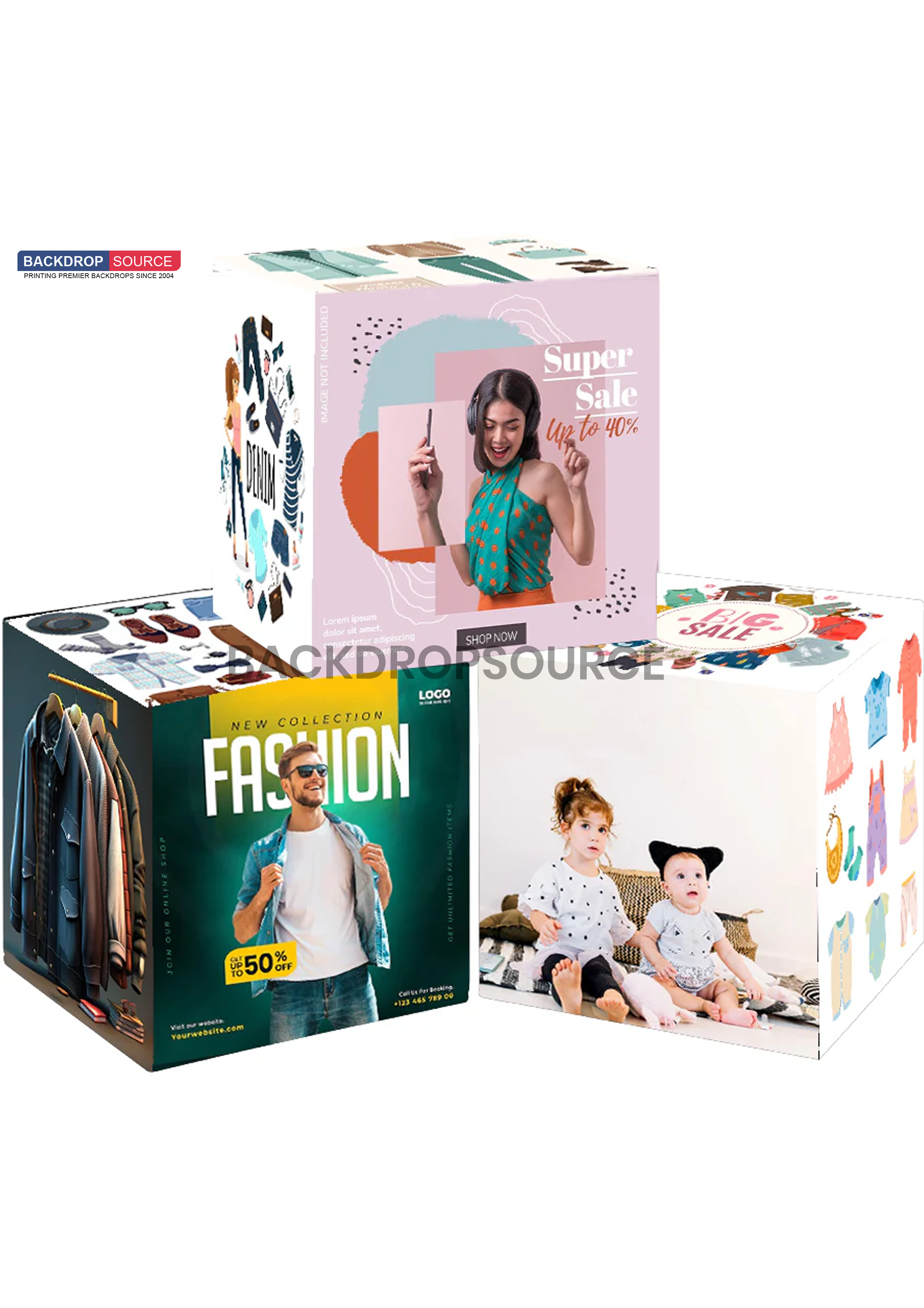 3 Sets of Stretch Fabric Displays for Product Showcase