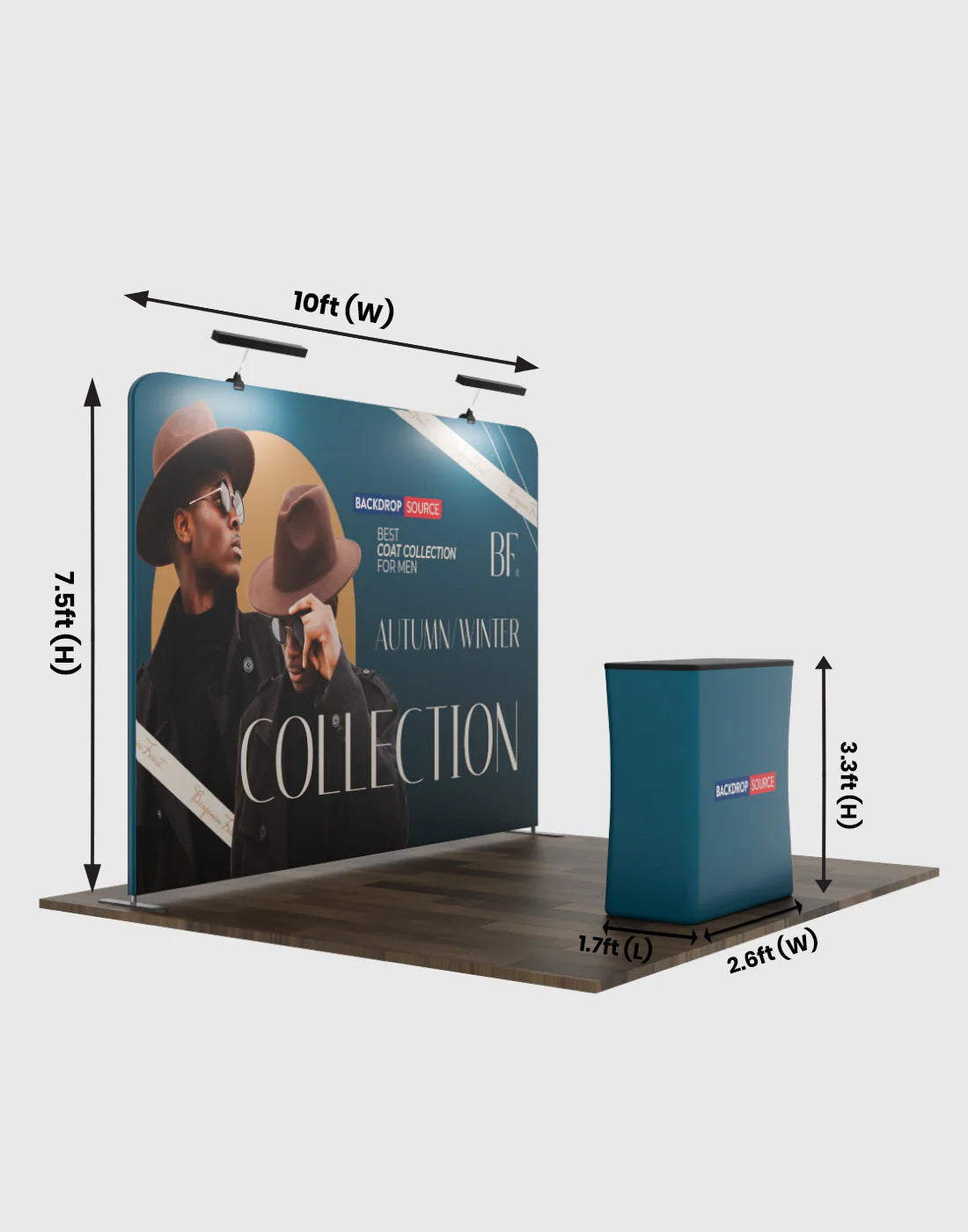 Ultimate 10x10 Booth Kit with Backwall, Side Walls, Counter, and Lights